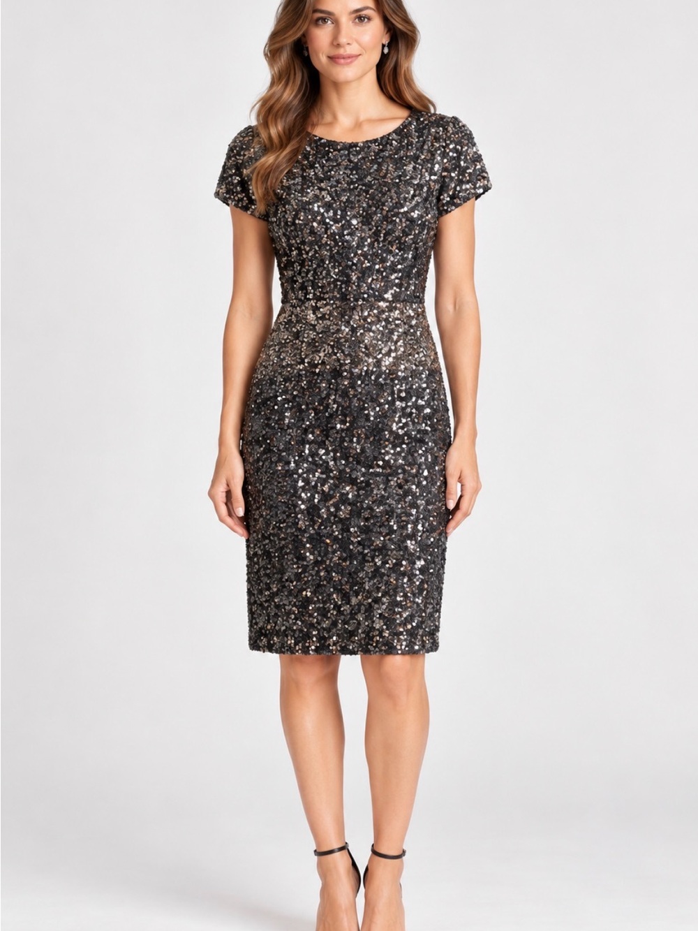 Sequin Sheath Dress in Black and Silver